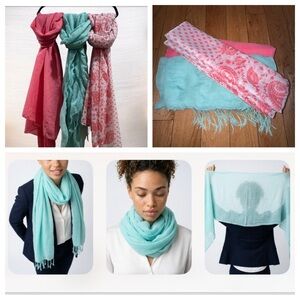3 Scarves Coral & Aqua Lightweight Scarf Trio